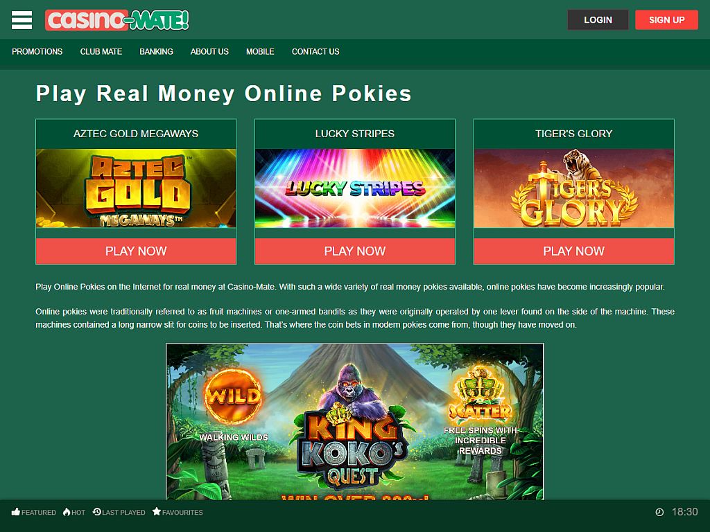 Dashboard view of CasinoMate online casino showing game lobby and promotions
