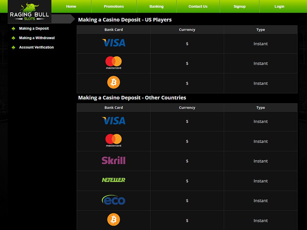 Raging Bull Casino Mobile App Interface